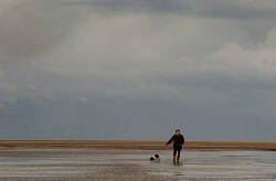 dog walker on Holkham Beach